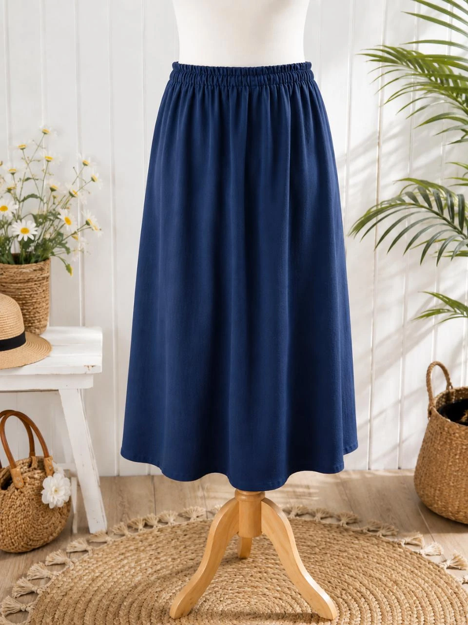 Falda color marino talla 46/48 elástica en la cintura en excelente estado – photo 2